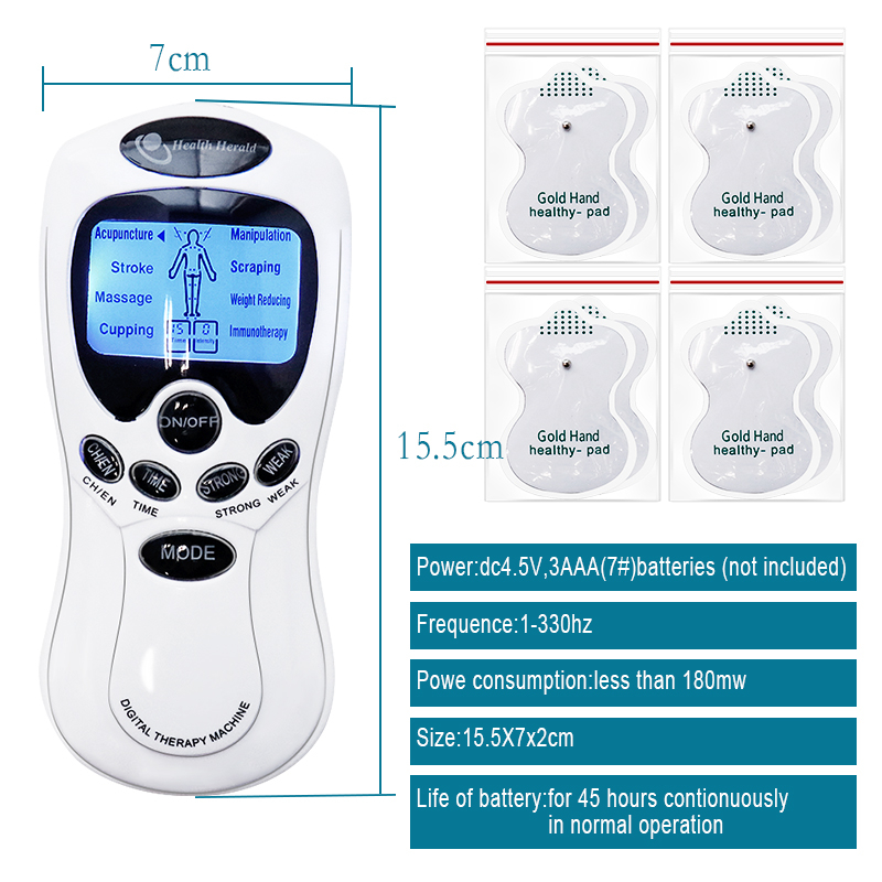 8 Modes Tens Machine Dual Output 8 Electrode Pads for Pain Relief Pulse Massage EMS Muscle Stimulation Tens Electroestimulador